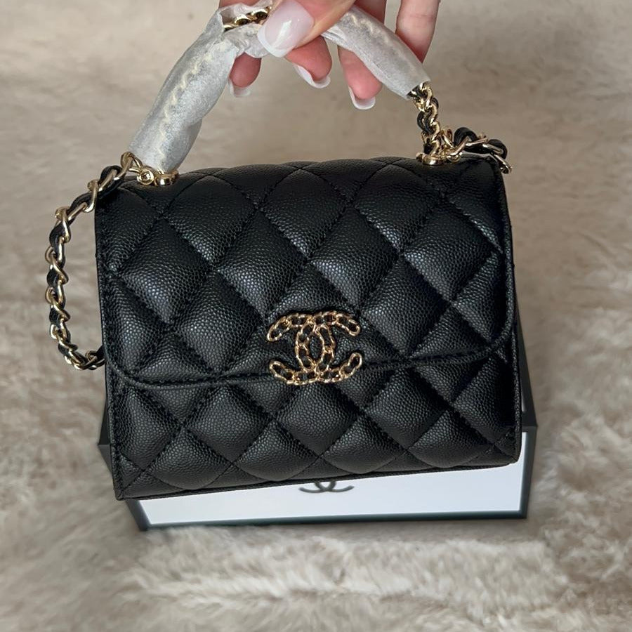 Sac à main noir matelassé chaîne dorée — Taille S