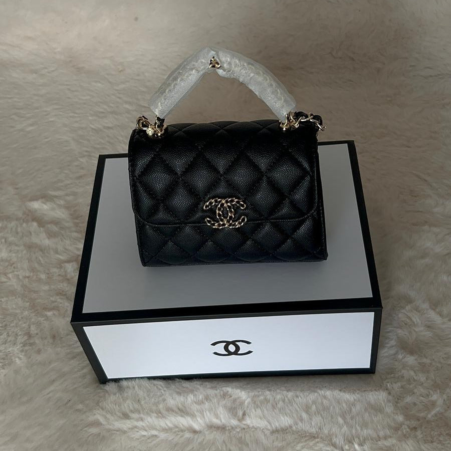 Sac à main noir matelassé chaîne dorée — Taille S