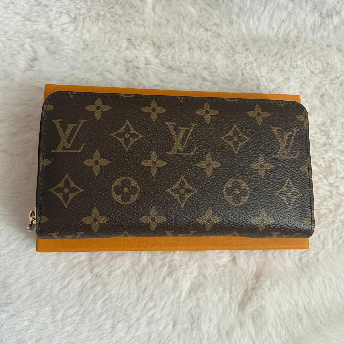 Pochette zippée monogramme fleuri beige et marron