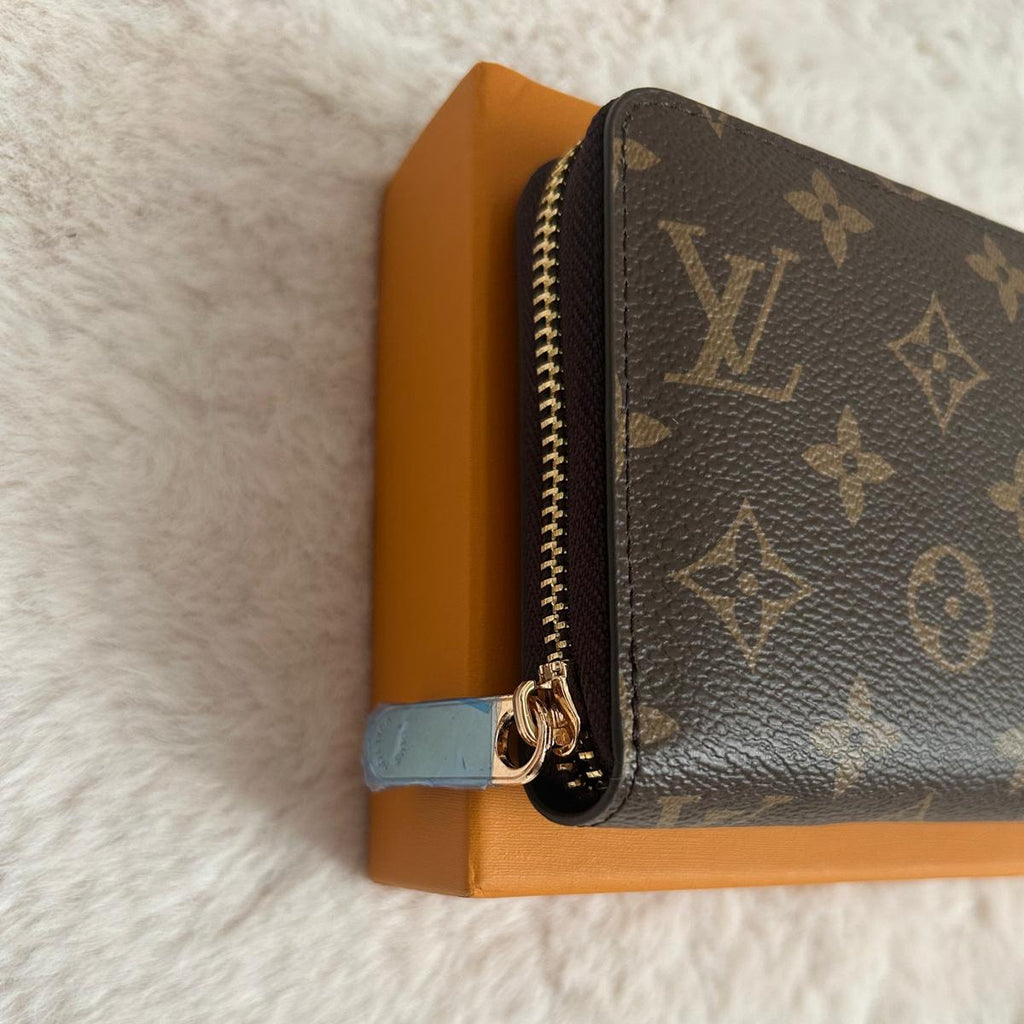 Pochette zippée monogramme fleuri beige et marron