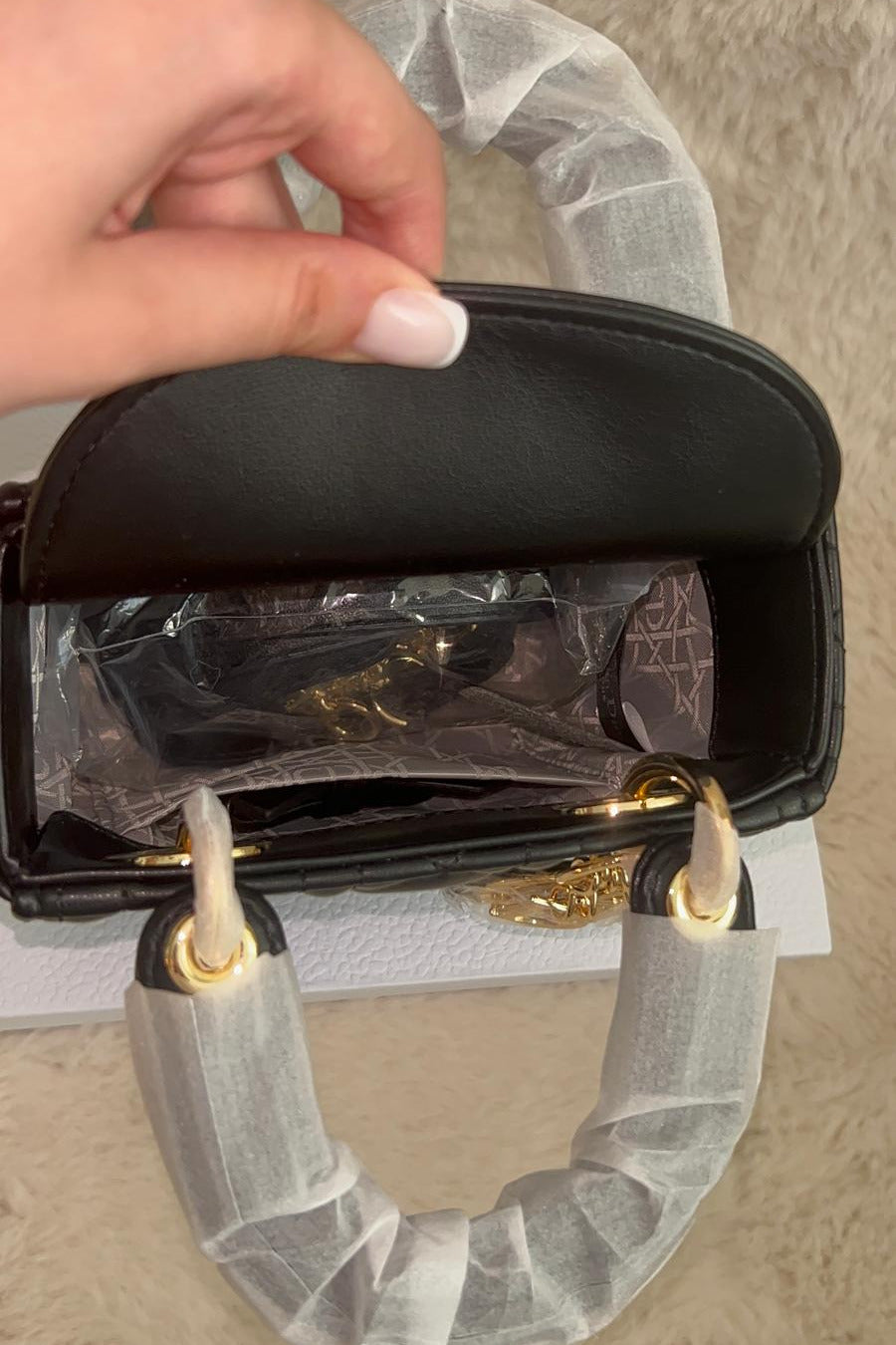 Sac à main cuir matelassé noir — Taille S