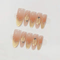 Faux ongles à pression Ovale Long Rose Doré Papillon Enivrant Noble - Faits main (Lot de 10)