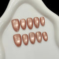 Faux ongles à pression Amande Court Bleu Océan Aurora Effet Miroir - Faits main (Lot de 10)