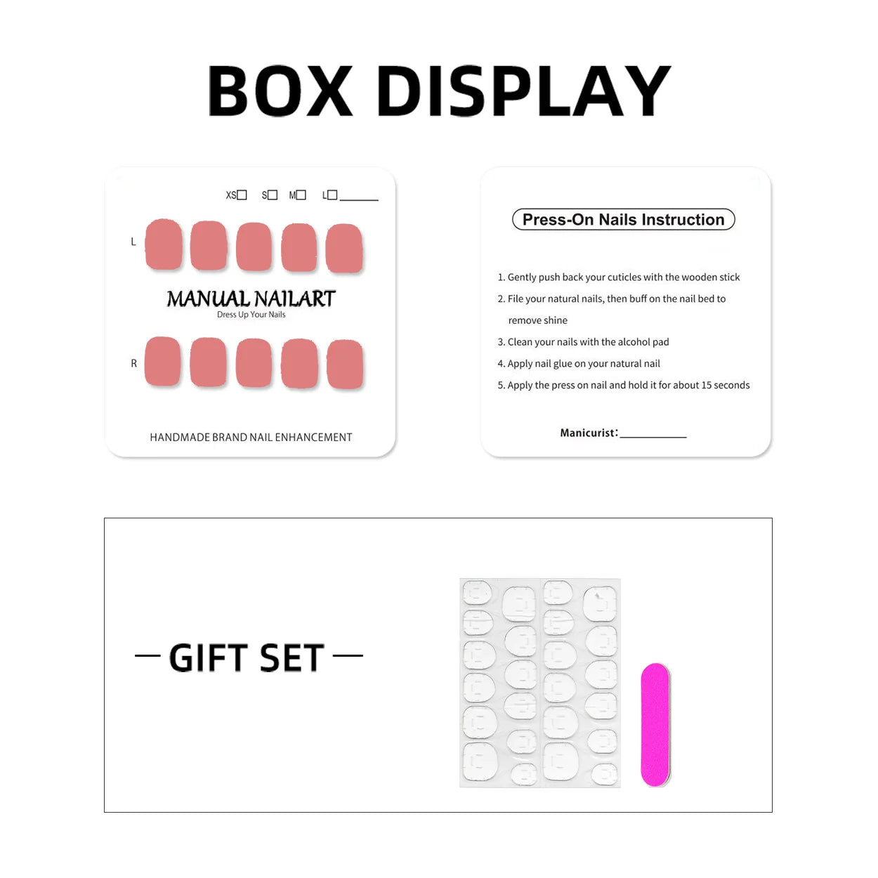 Faux ongles à pression Amande Moyen Rose Blanc Fleur Rouge Nœud Doré – Faits main (Lot de 10)