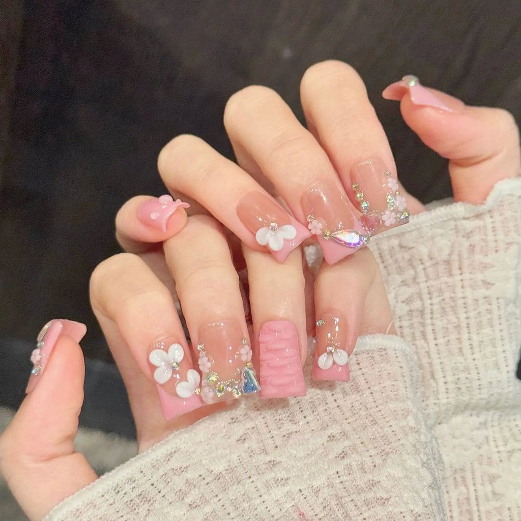 Faux ongles à pression Duck Moyen Gouttes d'Eau Colorées Sculptées 3D - Faits main (Lot de 10)