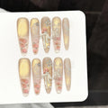 Faux ongles à pression Stiletto Long Fleurs Séchées et Dentelle - Faits main (Lot de 10)