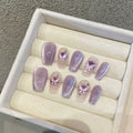 Faux ongles à pression Ballerine Moyen Violet Doré Œil de Chat Papillon - Faits main (Lot de 10)