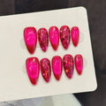 Faux ongles à pression Amande Moyen Rubis Rose Œil de Chat Sobre Élégant - Faits main (Lot de 10)