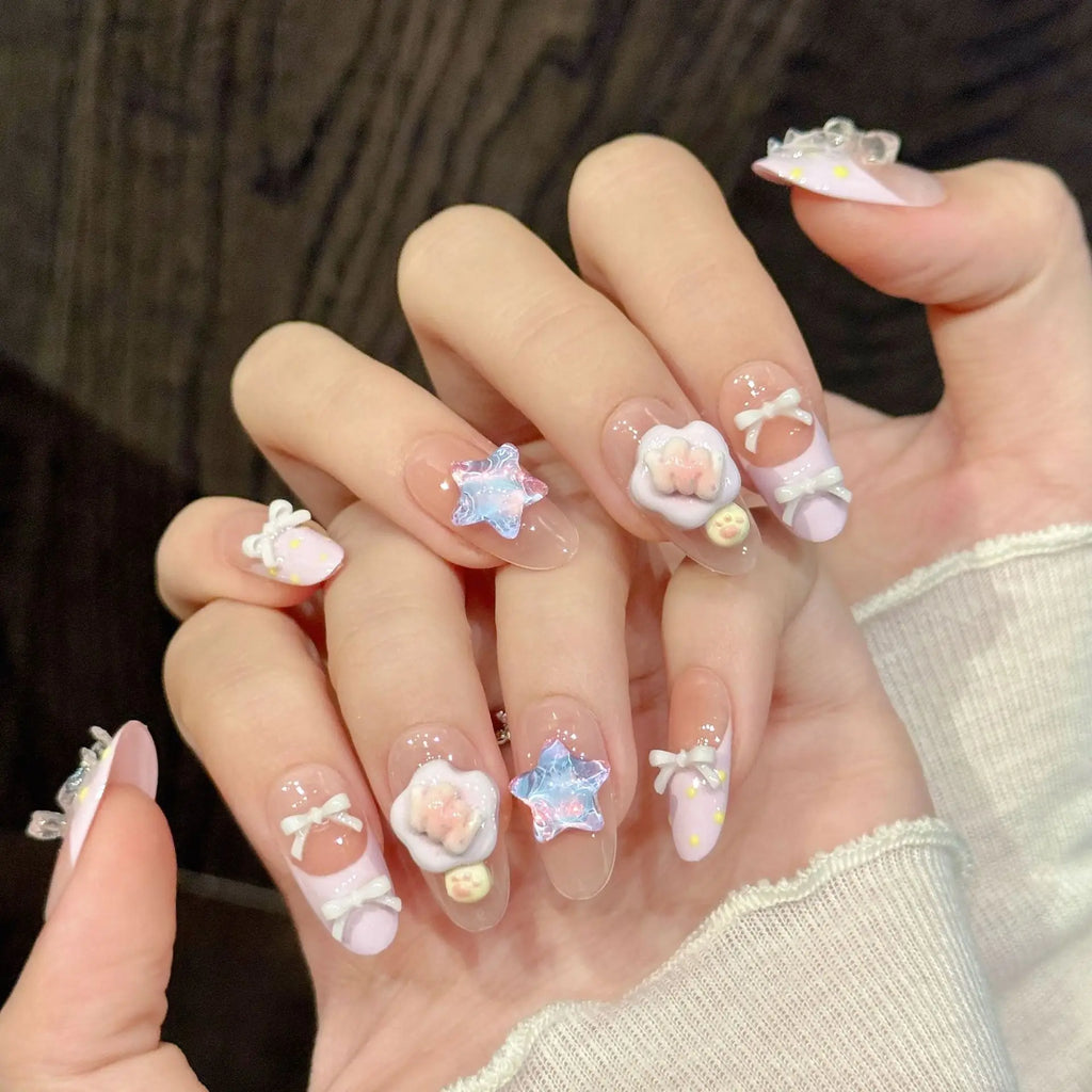 Faux ongles à pression Ovale Moyen Rose Violet Dégradé Sweet Vitality - Faits main (Lot de 10)