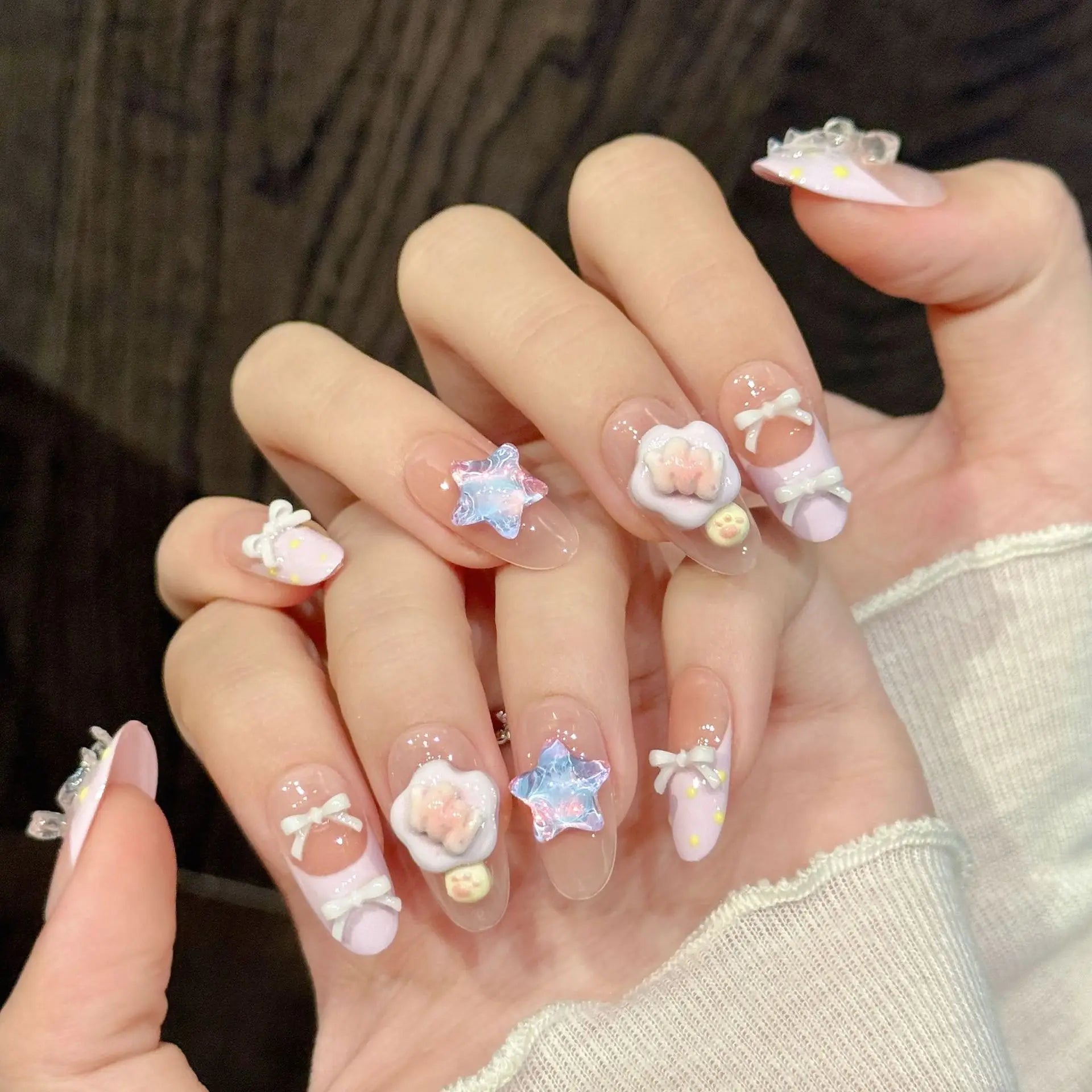 Faux ongles à pression Ovale Moyen Rose Violet Dégradé Sweet Vitality - Faits main (Lot de 10)
