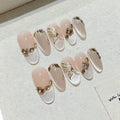 Faux ongles à pression Ovale Moyen Nude Doré Papillon Brillant Noble - Faits main (Lot de 10)
