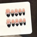 Faux ongles à pression Amande Moyen Beige Rosé Nœud French Strass - Faits main (Lot de 10)