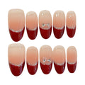 Faux ongles à pression Ovale Court Rouge French Argentée Nœud - Faits main (Lot de 10)
