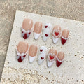 Faux ongles à pression Amande Moyen Blanc Fleurs et Perles Élégants - Faits main (Lot de 10)