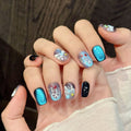 Faux ongles à pression Bleu Océan Aurora Irisé - Faits main (Lot de 10)