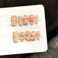 Faux ongles à pression Carré Moyen Ourson Doré Fraise Papillon Festif - Faits main (Lot de 10)