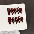Faux ongles à pression Amande Moyen Marron Rétro Pois - Faits main (Lot de 10)