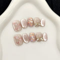 Faux ongles à pression Ovale Court Nœud Effet Miroir - Faits main (Lot de 10)