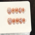 Faux ongles à pression Ovale Court Beige Doré Effet Miroir Strass - Faits main (Lot de 10)