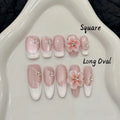 Faux ongles à pression Carré - Ovale Long French Sculptée 3D Œil de Chat - Faits main (Lot de 10)