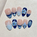 Faux ongles à pression Amande Moyen Nude Vintage Fleurs Sculptées Ruban - Faits main (Lot de 10)