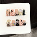 Faux ongles à pression Duck Carré Moyen Noir Poudré Pois Notes Musicales - Faits main (Lot de 10)