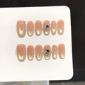 Faux ongles à pression Ovale Moyen Rose Pêche Effet Miroir Fleurs Délicates - Faits main (Lot de 10)