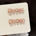 Faux ongles à pression Ovale Moyen Beige Rosé Nœud Doux et Féminin - Faits main (Lot de 10)