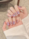 Faux ongles à pression Amande Court Lavande Pailletée Diamant Brisé - Faits main (Lot de 10)