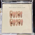 Faux ongles à pression Ovale Moyen Marron Caramel Nœud Effet Miroir - Faits main (Lot de 10)