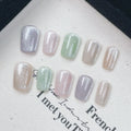 Faux ongles à pression Carré Court Pastel Pailleté Holographique – Faits main (Lot de 10)