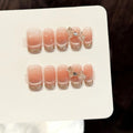 Faux ongles à pression Carré Moyen Rose Doré French Strass - Faits main (Lot de 10)