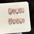 Faux ongles à pression Ovale Court Rose Aurora Étoiles Strass - Faits main (Lot de 10)