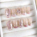 Faux ongles à pression Ballerine Moyen Nude Sirène Dessinée à la Main - Faits main (Lot de 10)