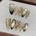 Faux ongles à pression Amande Long Doré Dégradé Ourlet Glamour - Faits main (Lot de 10)