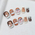 Faux ongles à pression - Carré Arrondie -Capybara Chocolat Love – Faits main (Lot de 10)