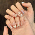 Faux ongles à pression Carré Court - Long Œil de Chat Flash Love Sequins Nœud - Faits main (Lot de 10)