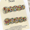 Faux ongles à pression -Carré Arrondie - Strass Multicolores Luxe – Faits main (Lot de 10)