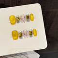 Faux ongles à pression Carré Moyen Doré Pailleté Œil de Chat Miroir Magique - Faits main (Lot de 10)