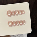 Faux ongles à pression Rond Court Orange Poudré Dégradé Nœud Délicat - Faits main (Lot de 10)