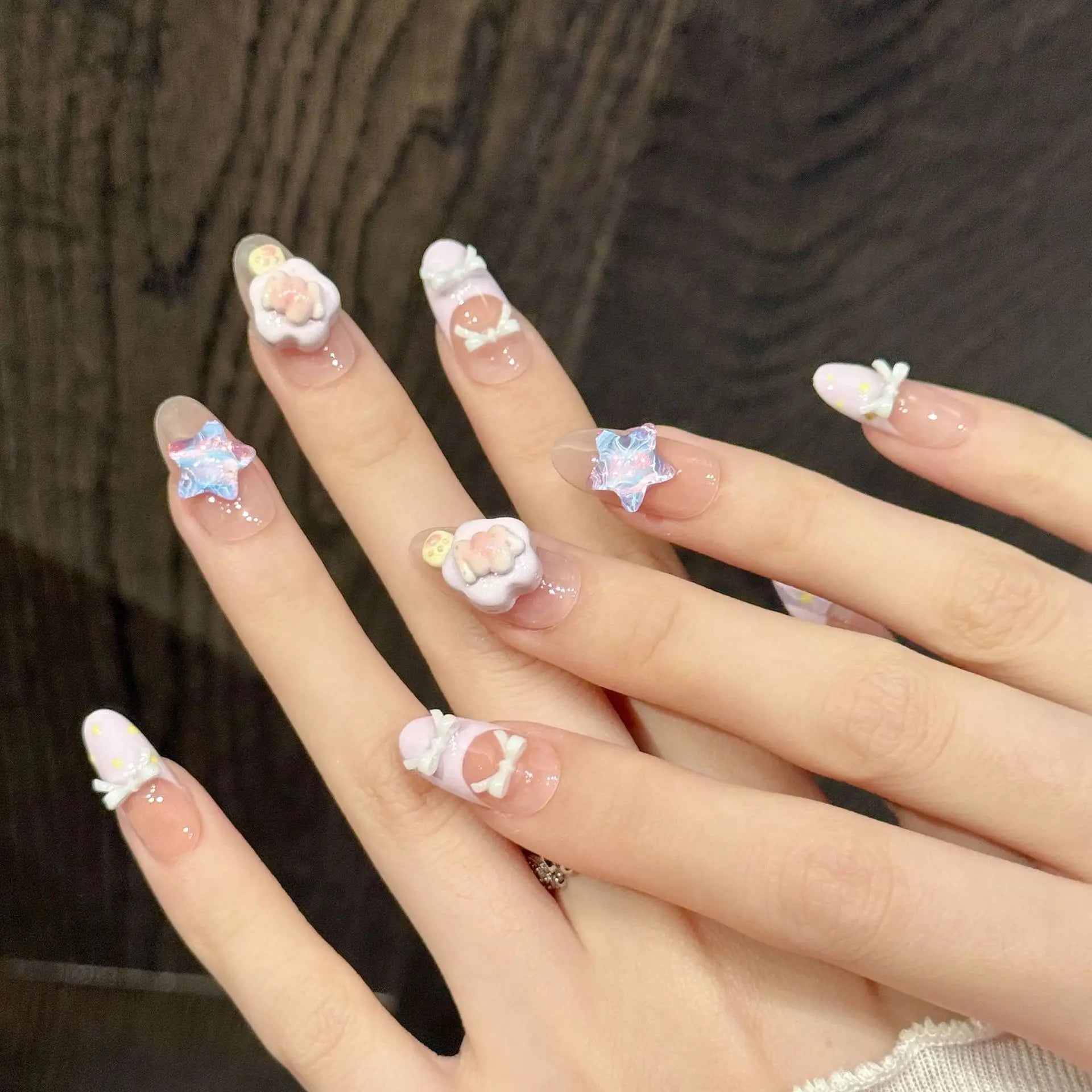 Faux ongles à pression Ovale Moyen Rose Violet Dégradé Sweet Vitality - Faits main (Lot de 10)