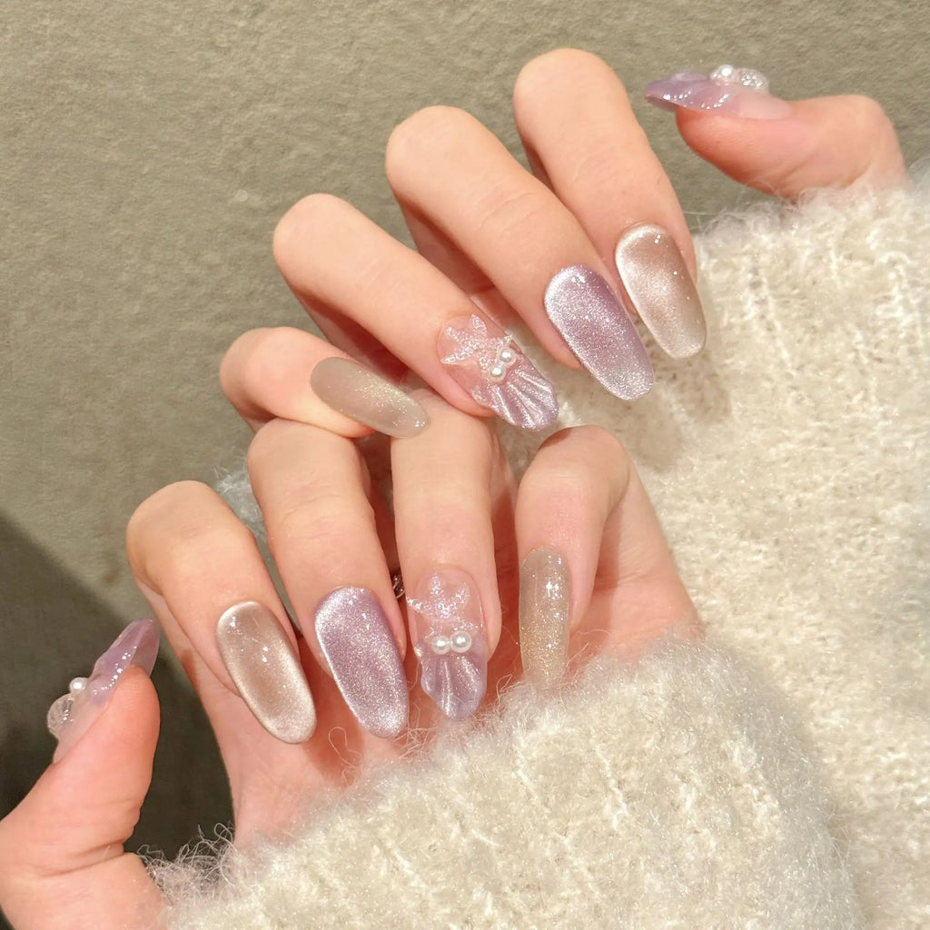 Faux ongles à pression Nude Vichy Rose - Faits main (Lot de 10)