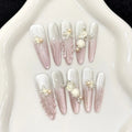Faux ongles à pression Stiletto Long Perle Nacrée Étoile de Mer Œil de Chat - Faits main (Lot de 10)