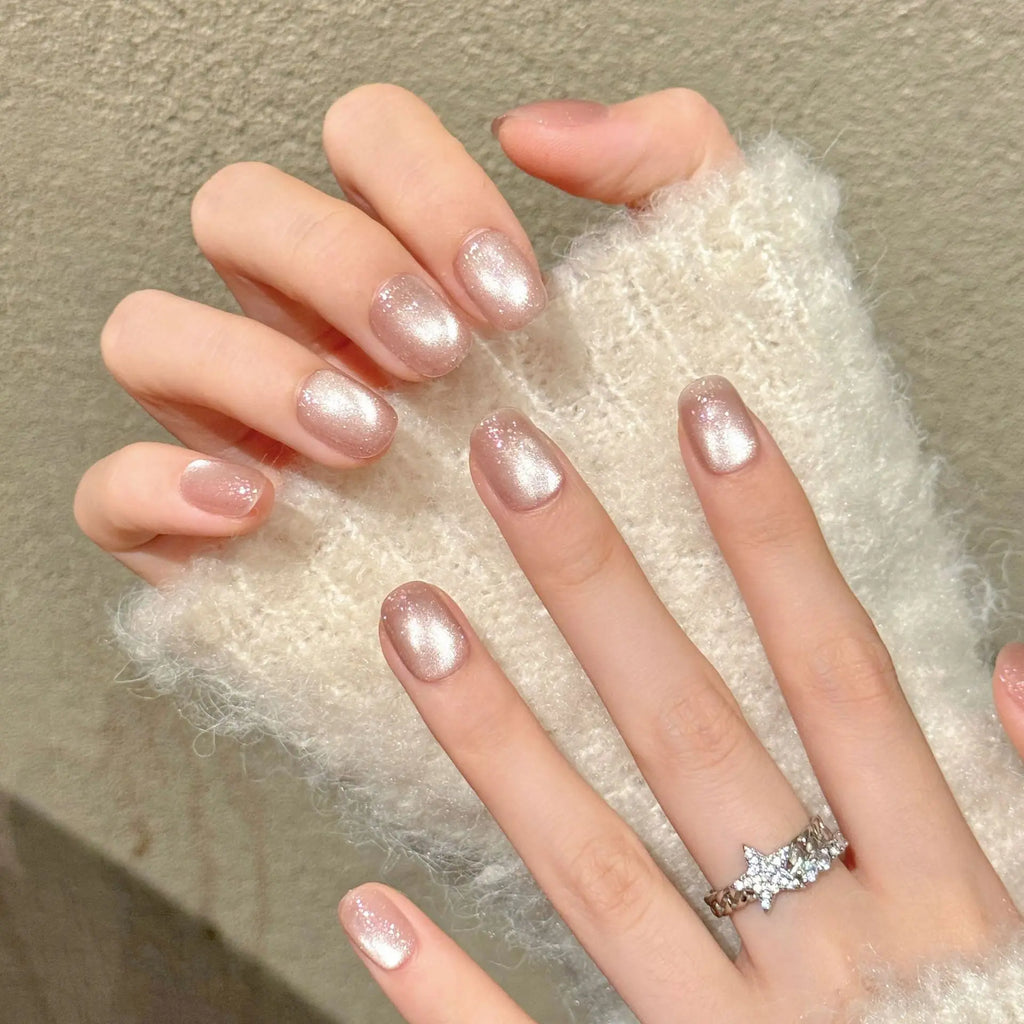 Faux ongles à pression Rond Court Orange Poudré Dégradé Nœud Délicat - Faits main (Lot de 10)