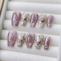 Faux ongles à pression Mauve Oeil de Chat Argenté – Ballerine - Faits main (Lot de 10)