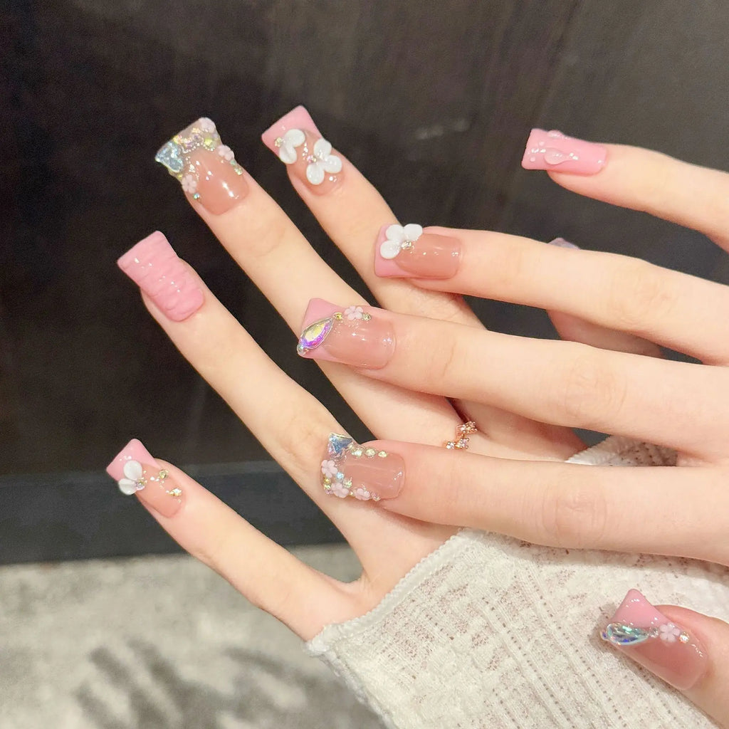 Faux ongles à pression Duck Moyen Gouttes d'Eau Colorées Sculptées 3D - Faits main (Lot de 10)