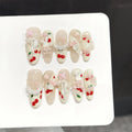 Faux ongles à pression Ovale Moyen Cerise Lapin Cartoon Frais Sucré Kawaii - Faits main (Lot de 10)