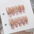 Faux ongles à pression Ovales - Dégradé Pêche Rose Papillon Cristal – Faits main (Lot de 10)
