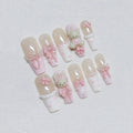 Faux ongles à pression Blanc Rose Ourson Nœud – Ballerine - Faits main (Lot de 10)