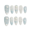 Faux ongles à pression Amande Bleu Nœud et Cœur 3D - Faits main (Lot de 10)
